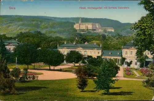 Ansichtskarte Gera Fürstlicher Küchengarten mit Schloß Osterstein 1920