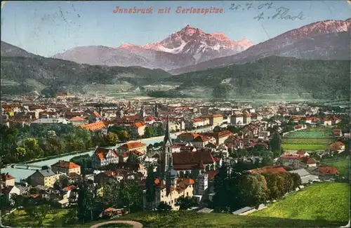 Ansichtskarte Innsbruck Blick auf die Stadt mit Serlesspitze 1907