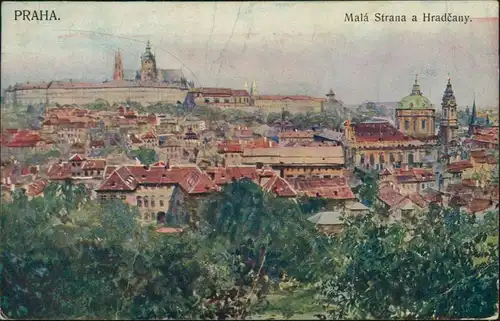 Ansichtskarte Prag Praha Künstlerkarte - Blick auf die Stadt 1915 