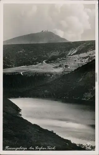 Krummhübel Karpacz Großer Teich mit Hampelbaude und Schneekoppe 1940