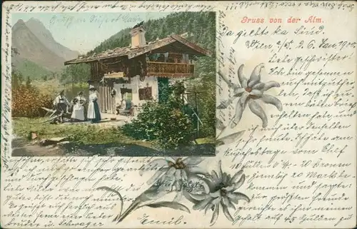  Glückwunsch / Grusskarten: Allgemein von der Alm - Zeichnung 1900