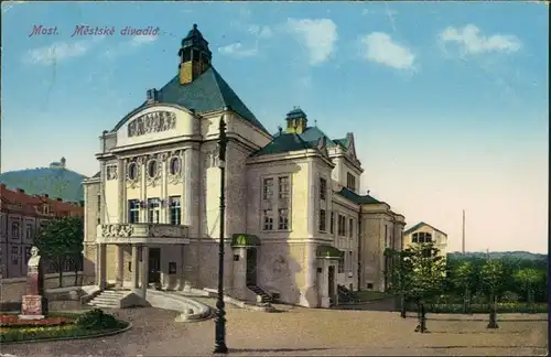 Ansichtskarte Brüx Most Městské divadlo/Theater 1925