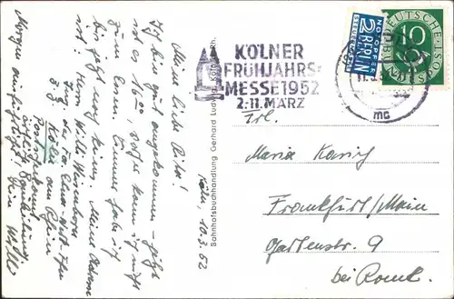Ansichtskarte Köln Rheinufer, Dom, Dampfer 1952