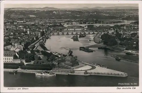 Ansichtskarte Koblenz Luftbild - Deutsches Eck 1937