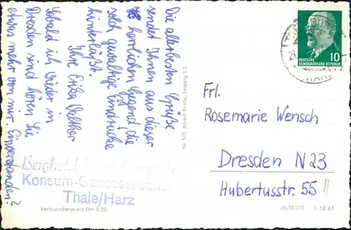 Ansichtskarte Thale (Harz) Berghotel Hexentanzplatz
g1961