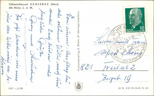 Ansichtskarte Schierke Panorama, Bahnhof, Waldweg, Felsformation 1969