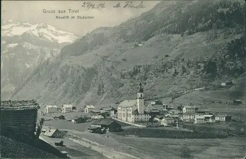 Ansichtskarte Neustift im Stubaital Panorama-Ansicht mit Kirche 1907