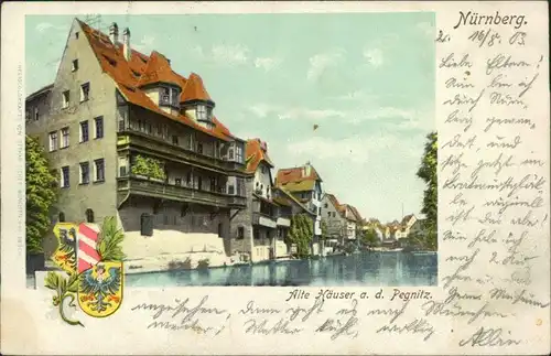 Ansichtskarte Nürnberg Alte Häuser a. d. Pegnitz Heraldik 1903