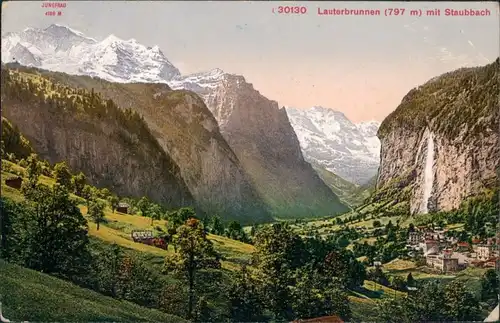 Ansichtskarte Lauterbrunnen Panorama mit Staubbach 1911
