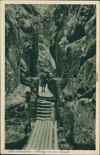 Ansichtskarte Rathen Schwedenlöcher-Abstieg von der Bastei 1928