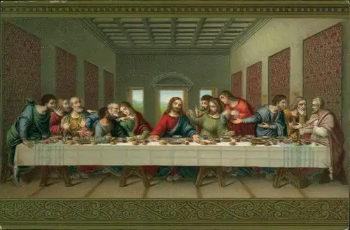  Künstlerkarte: Gemälde v. Leonardo da Vinci "Das Abendmahl" 1912