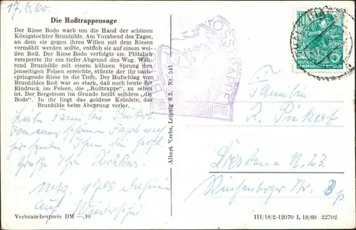 Ansichtskarte Thale (Harz) Roßtrappensprung - Roßtrappensage g1960