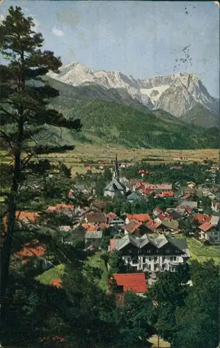 Ansichtskarte Garmisch-Partenkirchen Blick auf den Ort mit Bergpanorama 1942