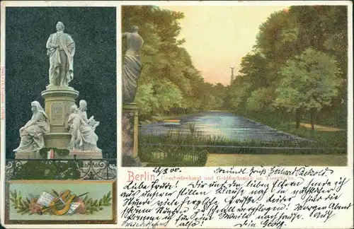 Ansichtskarte Berlin Goethedenkmal und Goldfischteich im Tiergarten 1900