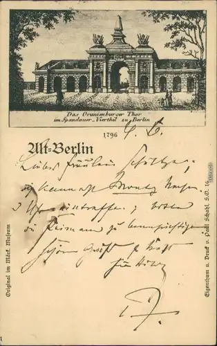 Ansichtskarte Berlin Oranienburger Tor Künstlerkarte  1904