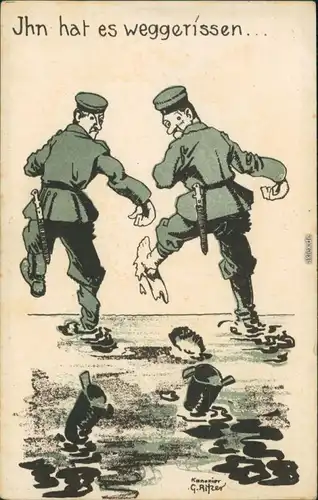  Scherzkarte: Militaria Soldaten 1.WK Ihn hat es Weggerissen 1916 