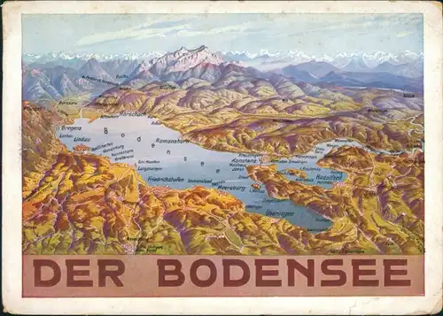 Ansichtskarte Friedrichshafen Landkarten-Ansichtskarte vom Bodensee 1930