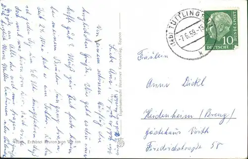 Ansichtskarte Beuron Benediktiner-Erzabtei 1959