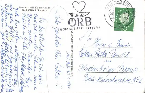 Ansichtskarte Bad Orb Kurhaus mit Konzerthalle 1960