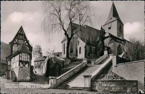 Ansichtskarte Bad Orb Kath. Kirche St. Martin und kleines Haus 1959