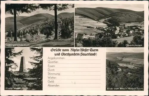 Ansichtskarte Kirchhundem Grüße vom Rhein-Weser-Turm (Oberhundem) 1955