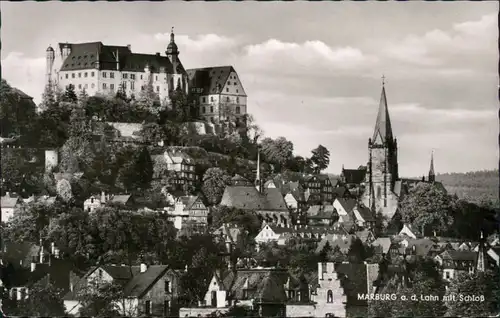 Ansichtskarte Marburg an der Lahn Blick auf den Ort mit Schloss 1959