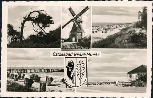 Ansichtskarte Graal-Müritz Düne, Windmühle, Strand, Promenade 1961