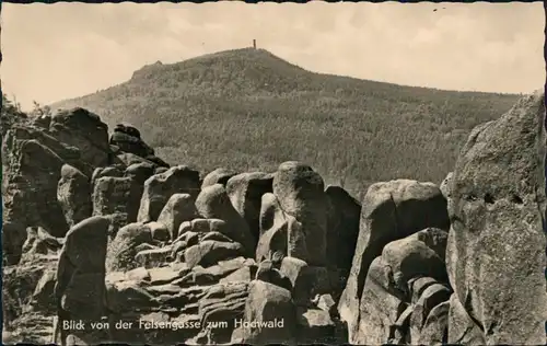 Ansichtskarte Oybin Blick von der Felsengasse zum Hochwald 1958