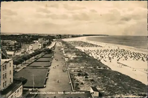 Ansichtskarte Warnemünde-Rostock Strand mit Strandpromenade 1957