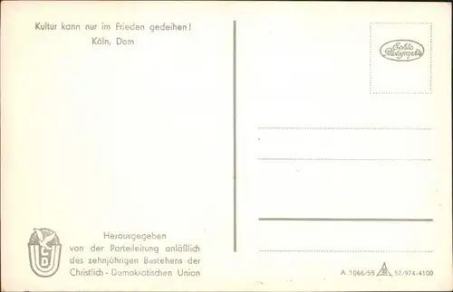 Luftbild Ansichtskarte Köln Kölner Dom 1955