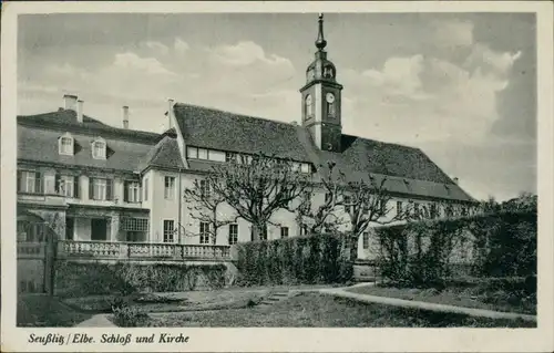 Ansichtskarte Diesbar-Seußlitz-Nünchritz (Elbe) Schloß und Kirche 1950