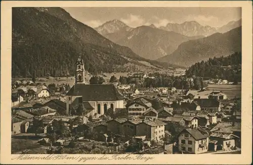 Ansichtskarte Mittenwald Blick auf den Ort mit Tiroler Berge 1938