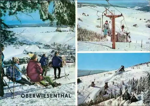 Ansichtskarte Oberwiesenthal Panorama, Skilift, Sprungschanze 1969