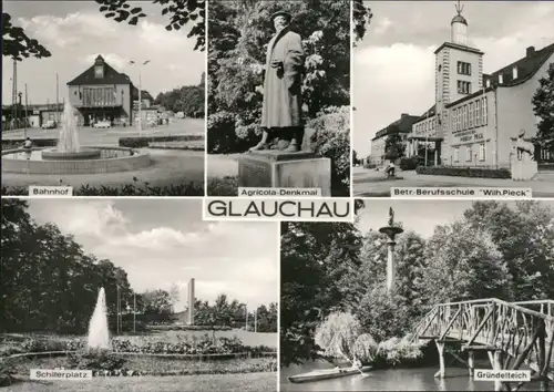 Glauchau Bahnhof, Agricola, Berufsschule, Schillerplatz, Gründelteich 1975