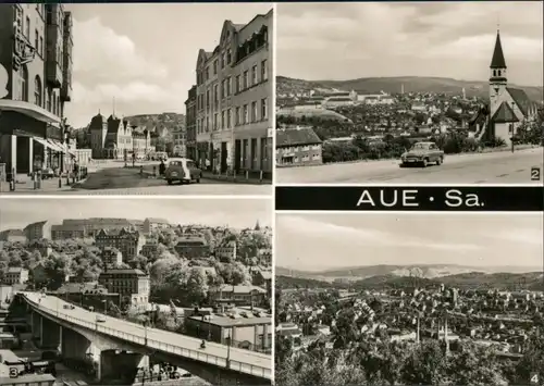 Aue (Erzgebirge) Karl-Marx-Platz, Hauptpostamt, Panorama, Karl-Marx-Brücke 1972