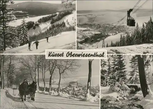 Ansichtskarte Oberwiesenthal Panorama, Seilbahn, Skihang, Kutsche, Bach 1972