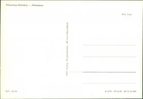 Ansichtskarte Kupferhammer-Grünthal-Olbernhau Althammer 1974