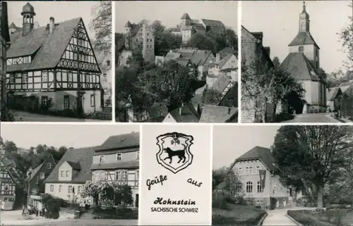 Ansichtskarte Hohnstein (Sächs. Schweiz) Burg, Kirche, Rathaus, Schule 1972