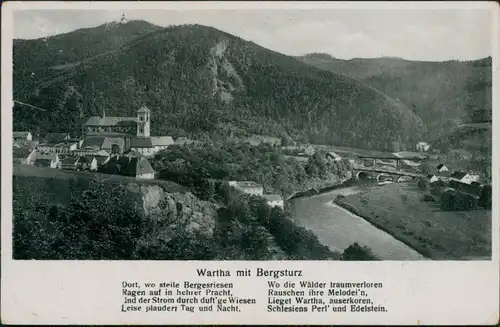 Wartha Bardo Blick auf den Ort, Gedicht: Wartha mit Bergsturz 1942