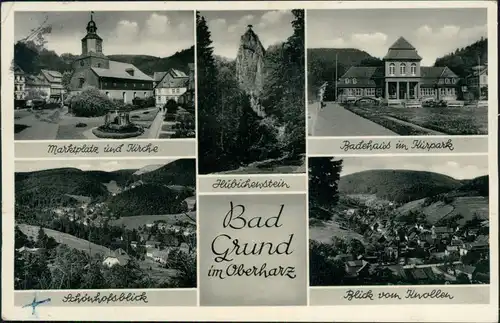 Bad Grund (Harz) Markt mit Kirche, Schönhofsblick,  1955