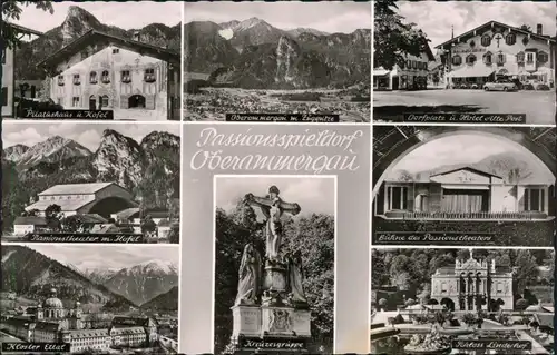 Oberammergau Pilatushaus, Panorama, Dorfplatz, Passionstheater, Kloster   1963