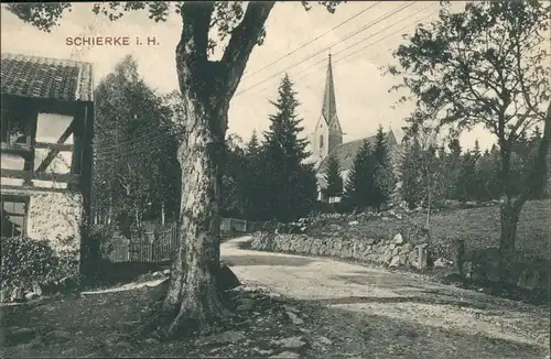 Ansichtskarte Schierke Fachwerkhaus - Straßenpartie - Kirche 1913 