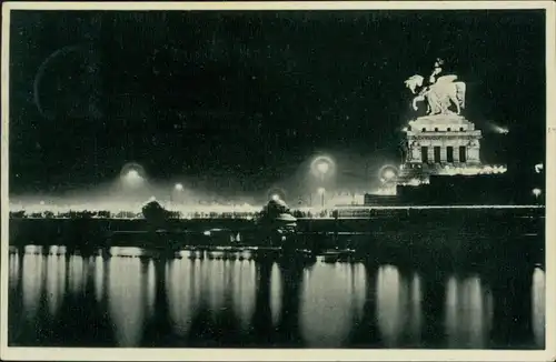 Ansichtskarte Koblenz Deutsches Eck bei nächtlicher Beleuchtung 1936 
