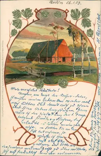 Ansichtskarte  Jugenstil Künstlerkarte - Haus im Wald 1903 