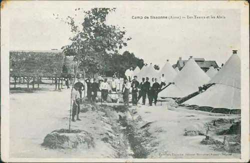 CPA Sissonne Camp de Sissonne - Soldaten, Zelte 1919 
