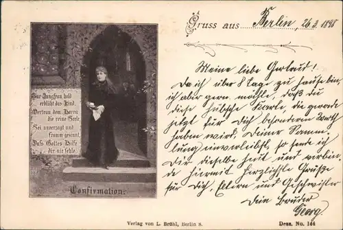 Ansichtskarte  Mädchen vor der Kirche - Konfirmation 1898 