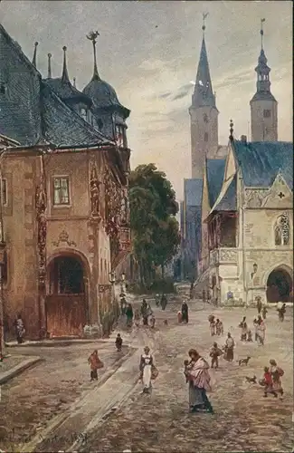 Ansichtskarte Goslar Künstlerkarte - Marktplatz 1913 