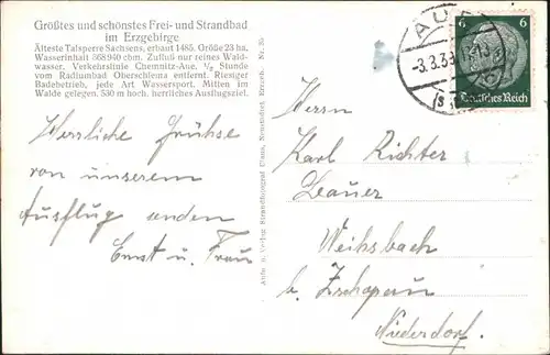 Neustädtel-Schneeberg Strandbad Bergsee Filzteich g1939