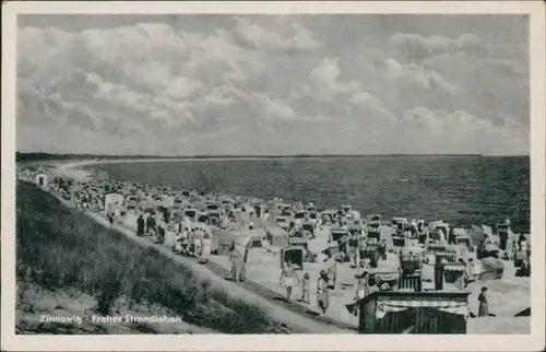 Ansichtskarte Zinnowitz Strand mit vielen Strandkörben 1955