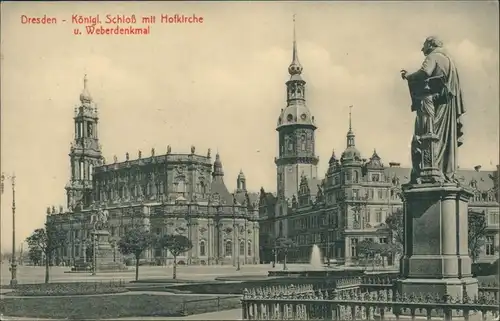 Innere Altstadt-Dresden Königl. Schloß mit Hofkirche u. Weberdenkmal 1916